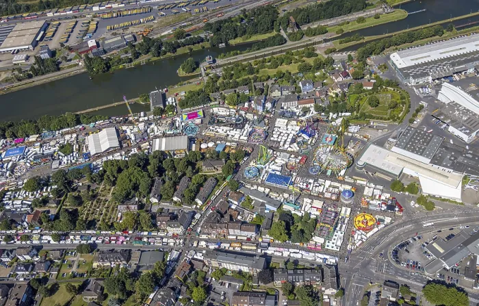 Framed Print : Aerial view, Cranger Kirmes, funfair with rides and gastronomy Framed Print : Aerial view, Cranger Kirmes, funfair with rides and gastronomy