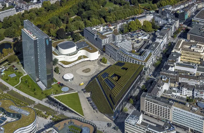 Framed Print : Aerial view, Dreischeibenhaus and Schauspielhaus