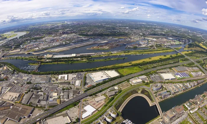 Framed Print : Aerial view, Duisburg harbour, duisport fish-eye