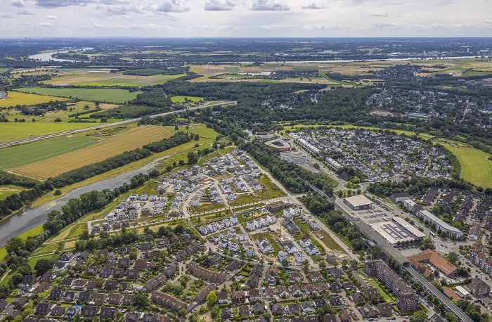 Framed Print : Aerial view, Duisburg-South, residential area Angerbogen Framed Print : Aerial view, Duisburg-South, residential area Angerbogen