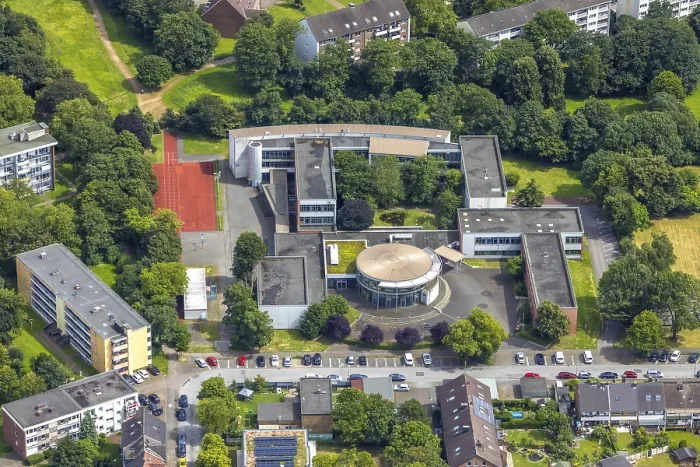 Framed Print : Aerial view, Duisburg-West, Lise-Meitner-Gesamtschule