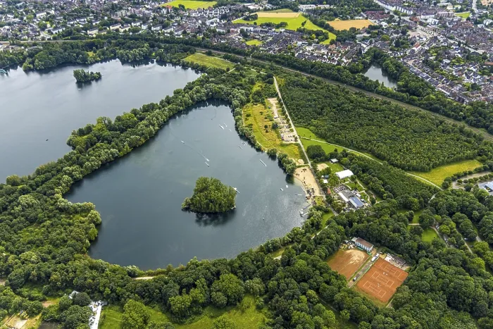 Framed Print : Aerial view, Duisburg-West, Toeppersee Framed Print : Aerial view, Duisburg-West, Toeppersee