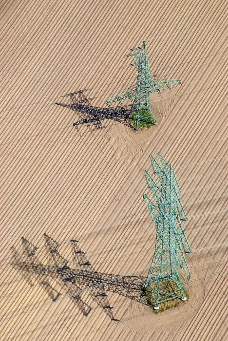Framed Print : Aerial view of E-masts on a field Framed Print : Aerial view of E-masts on a field