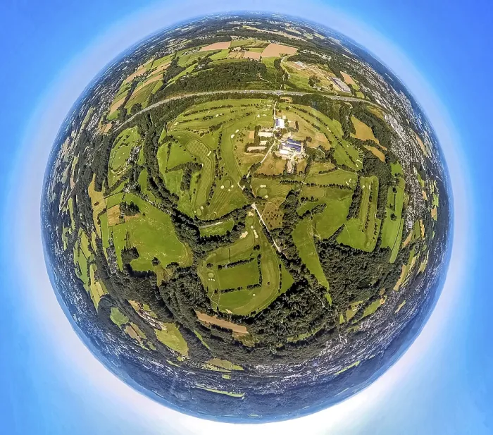 Framed Print : Aerial view, earth globe, fisheye image