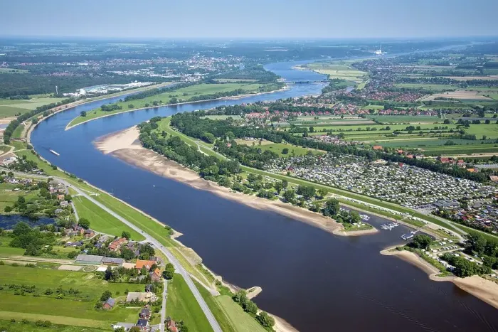Framed Print : Aerial view of the Elbe landscape near Drage Framed Print : Aerial view of the Elbe landscape near Drage
