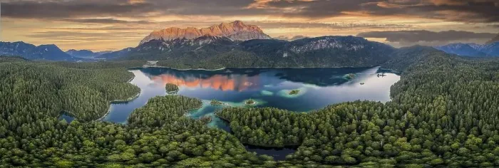 Framed Print : Aerial view, evening mood, Zugspitze massif with Zugspitze