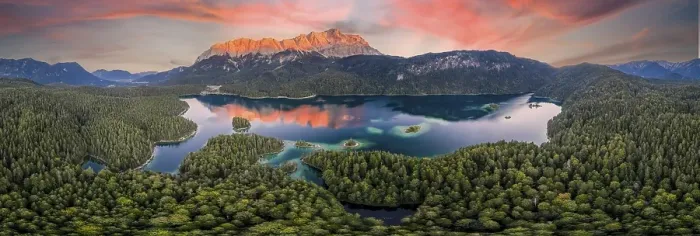Framed Print : Aerial view, evening mood, Zugspitze massif with Zugspitze