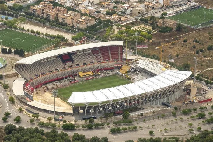 Framed Print : Aerial view, football stadium Estadi Majorca Son Moix