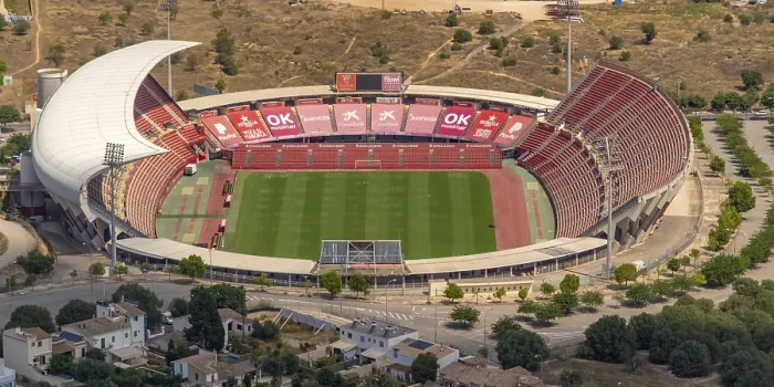 Framed Print : Aerial view, football stadium Estadi de Son Moix Framed Print : Aerial view, football stadium Estadi de Son Moix