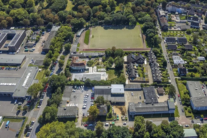Framed Print : Aerial view, football stadium SV PreuBen Bochum Vode e Framed Print : Aerial view, football stadium SV PreuBen Bochum Vode e
