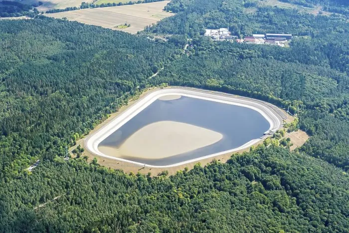 Framed Print : Aerial view of Geesthacht pumped storage basin