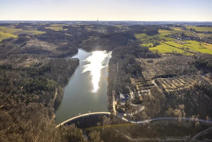 Framed Print : Aerial view, Glortalsperre with dam Framed Print : Aerial view, Glortalsperre with dam