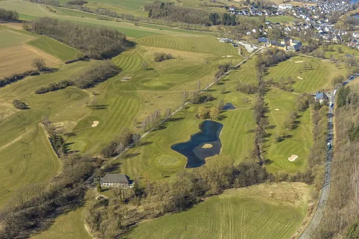 Framed Print : Aerial view, golf course Amecke