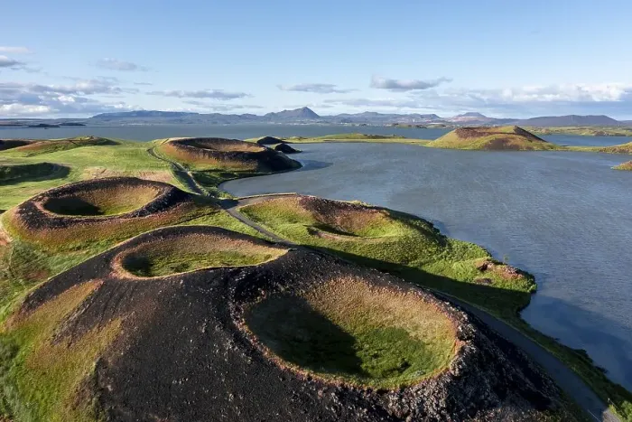 Framed Print : Aerial view of green volcanic crater