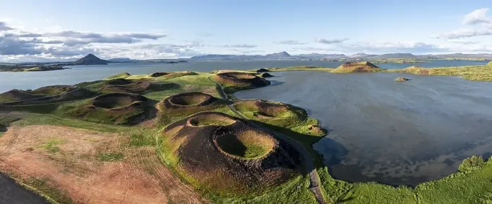 Framed Print : Aerial view of green volcanic crater