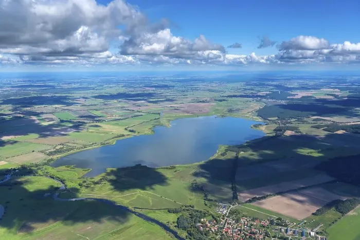 Framed Print : Aerial view of Guelper See in the municipality of Havelaue