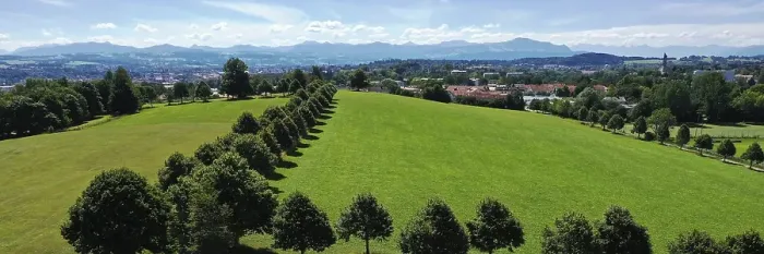 Framed Print : Aerial view of Haldebuckel in Kempten with a view of the Alps