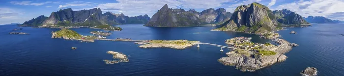 Framed Print : Aerial view, Hamnoy and Reine, Reinefjord with mountains