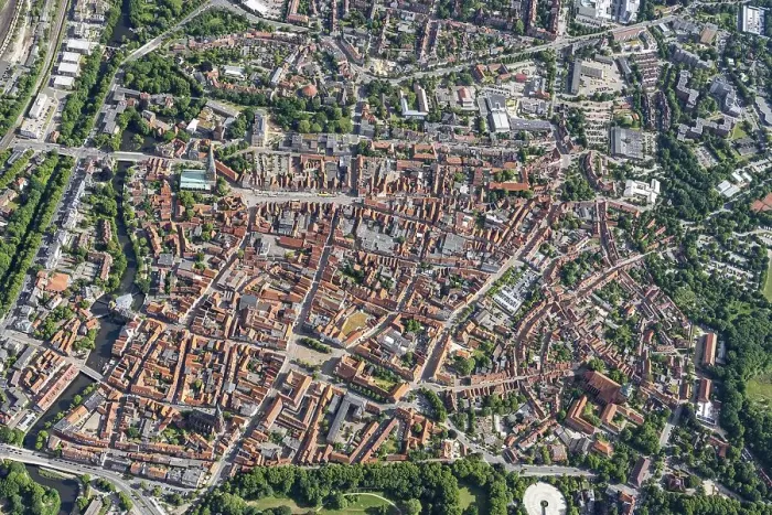 Framed Print : Aerial view of the Hanseatic City of Lueneburg