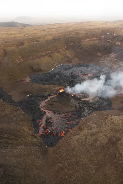 Framed Print : Aerial view from helicopter, erupting volcano Framed Print : Aerial view from helicopter, erupting volcano