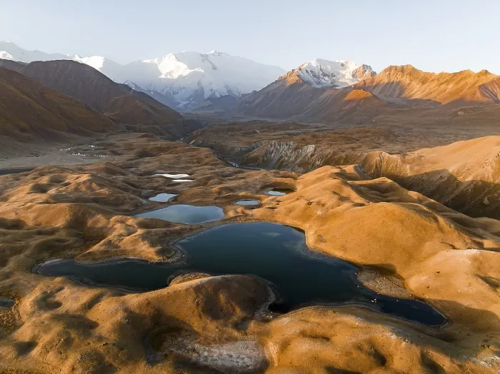 Framed Print : Aerial view, high mountain landscape with glacial moraines and mountain lakes