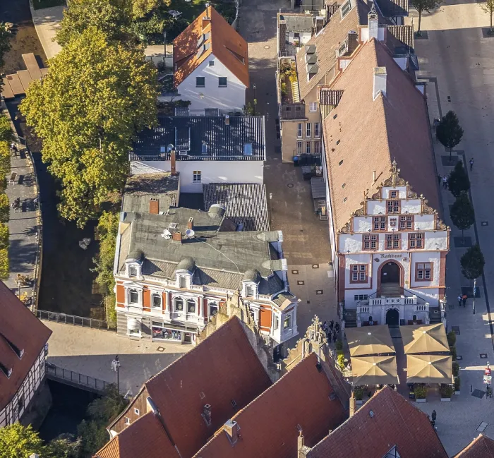 Framed Print : Aerial view, historic town hall Framed Print : Aerial view, historic town hall