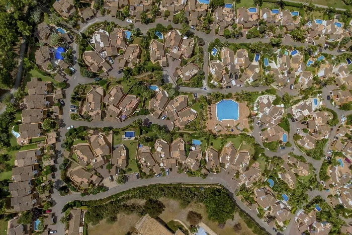 Framed Print : Aerial view, holiday resort at the golf course Golf Santa Ponca