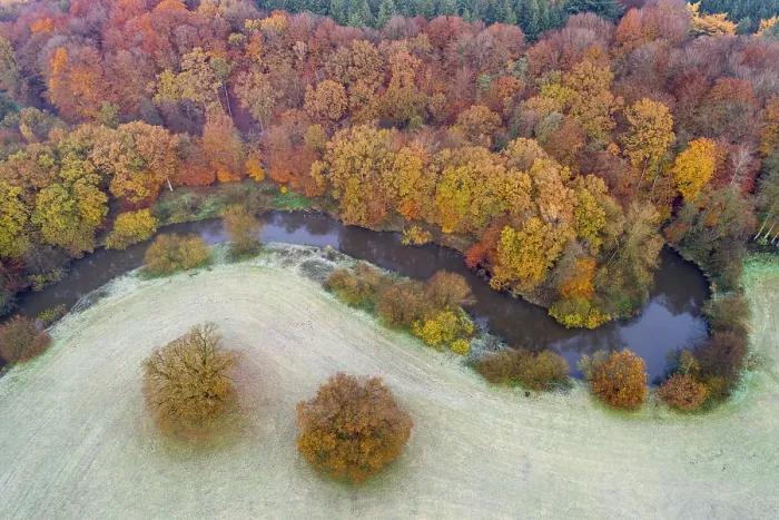Framed Print : Aerial view of the Hunte in autumn