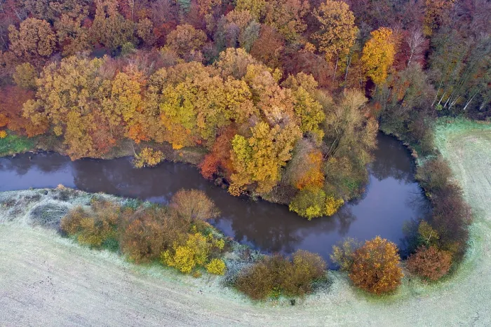 Framed Print : Aerial view of the Hunte in autumn