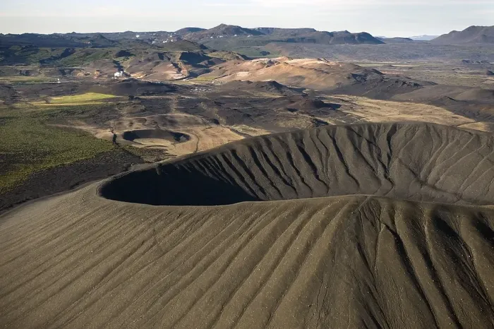 Framed Print : Aerial view, Hverfjall crater at Lake Myvatn