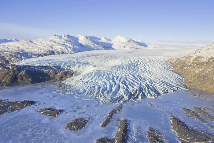 Framed Print : Aerial view over ice tongue Falljoekull in winter