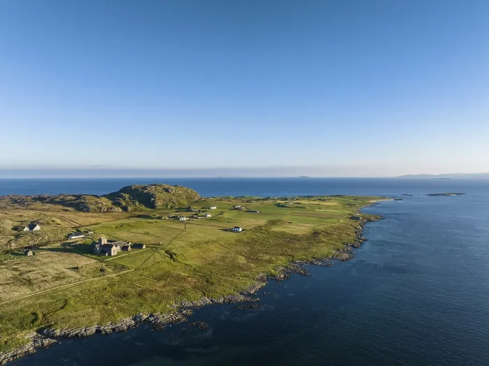 Framed Print : Aerial view of the island of Iona in the morning light Framed Print : Aerial view of the island of Iona in the morning light