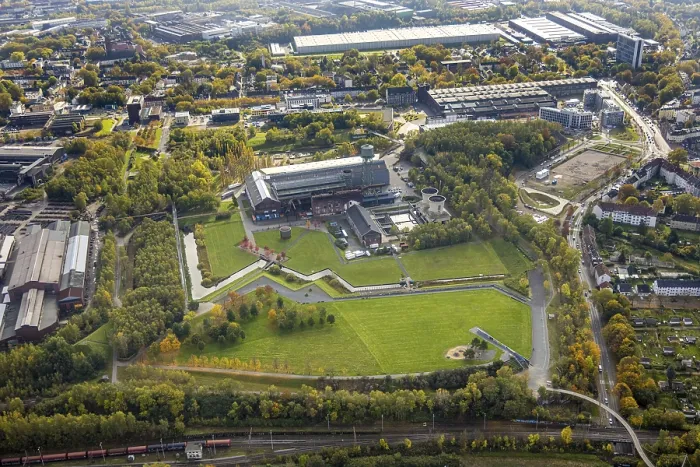 Framed Print : Aerial view, Jahrhunderthalle Bochum in Westpark Framed Print : Aerial view, Jahrhunderthalle Bochum in Westpark