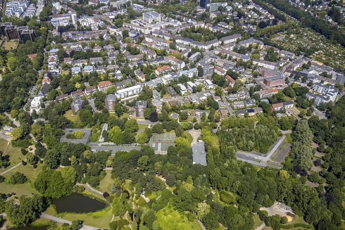 Framed Print : Aerial view, Japanese Garden, Markisches Viertel