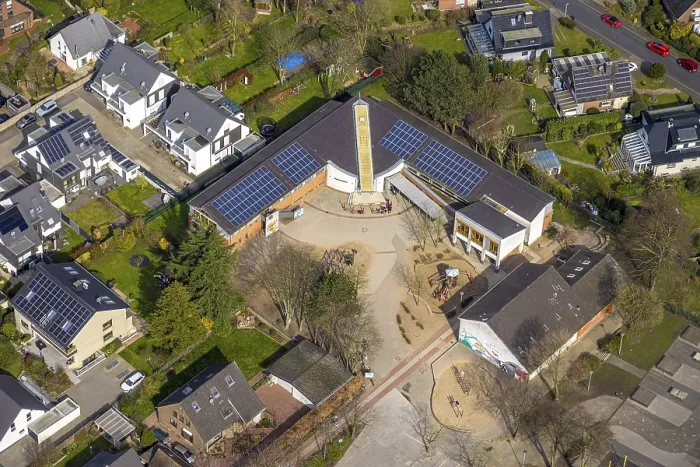 Framed Print : Aerial view, Karl-Vogels-Schule primary school Framed Print : Aerial view, Karl-Vogels-Schule primary school