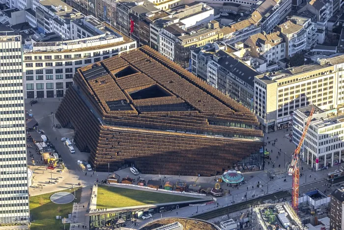 Framed Print : Aerial view, Ko Bogen II business centre with hornbeam growth at Gustav-Grundgens-Platz in Dusseldorf