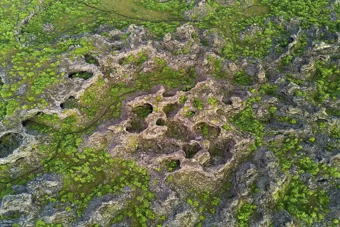 Framed Print : Aerial view of the lava field Dimmuborgir