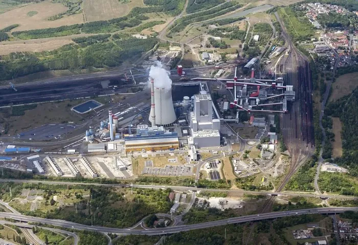 Framed Print : Aerial view of the Ledvice lignite-fired power plant