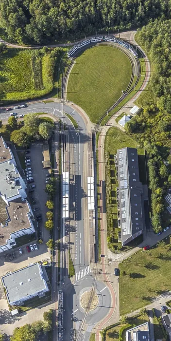 Framed Print : Aerial view, light rail, Lohmannshofschleife