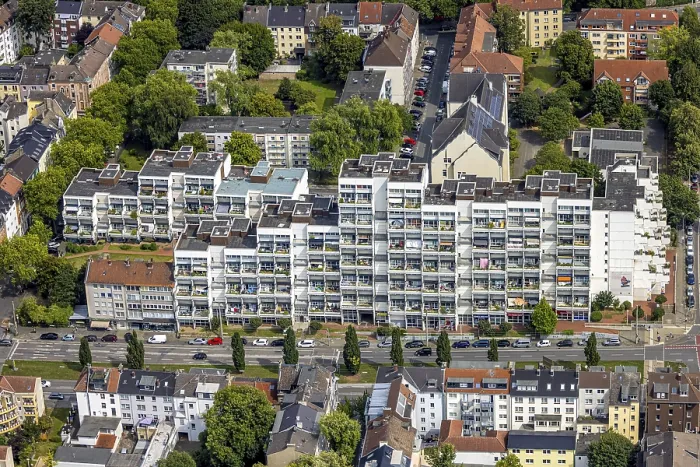 Framed Print : Aerial view, Living balconies on Hannibal I building on Bornstrasse