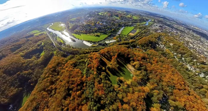 Framed Print : Aerial view, local recreation area Hohenstein with forest and autumnal deciduous trees