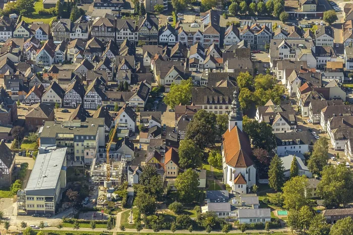 Framed Print : Aerial view, local view, catholic church St Framed Print : Aerial view, local view, catholic church St