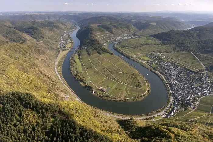 Framed Print : Aerial view, loop of the Moselle River near Bremm Framed Print : Aerial view, loop of the Moselle River near Bremm