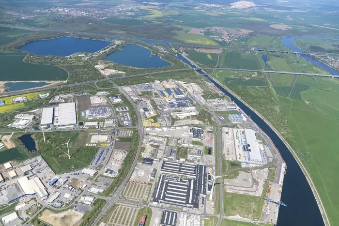 Framed Print : Aerial view of the Magdeburg waterway junction