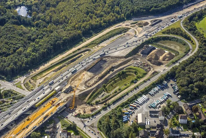 Framed Print : Aerial view, major construction site motorway A40 Rhine bridge Neuenkamp Framed Print : Aerial view, major construction site motorway A40 Rhine bridge Neuenkamp