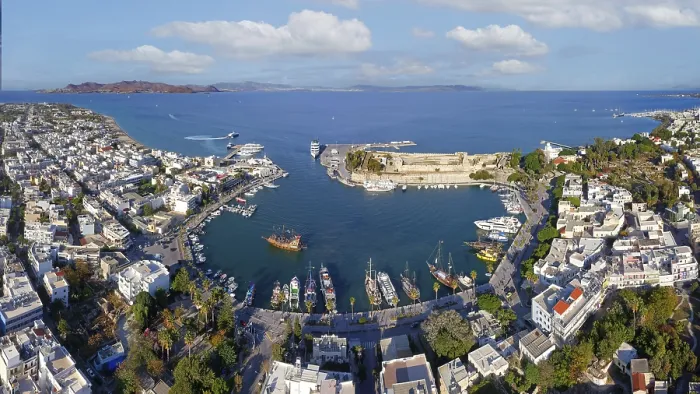 Framed Print : Aerial view, Mandraki harbor, seaport