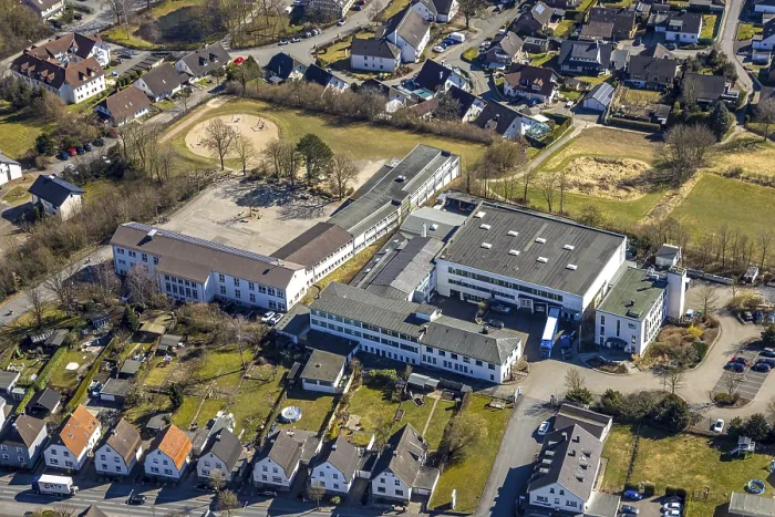 Framed Print : Aerial view, Marien-Grundschule with schoolyard