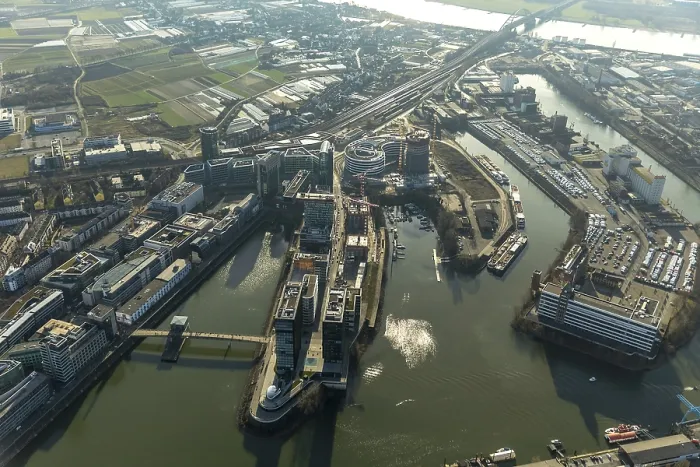 Framed Print : Aerial view, media harbor, Rhine Framed Print : Aerial view, media harbor, Rhine
