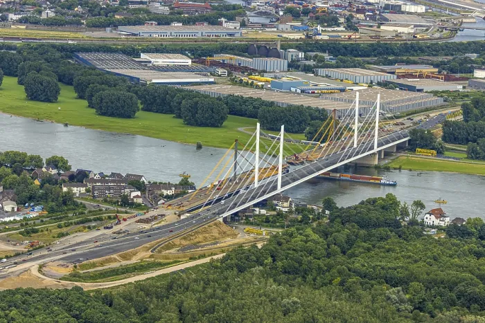 Framed Print : Aerial view, motorway A40 Rhine bridge Neuenkamp Framed Print : Aerial view, motorway A40 Rhine bridge Neuenkamp