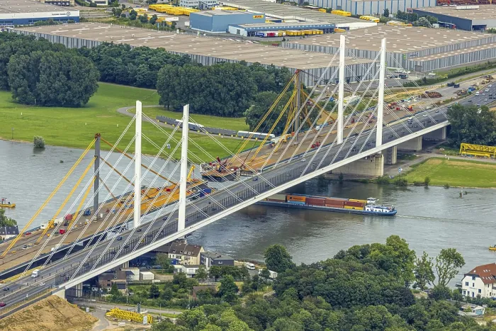 Framed Print : Aerial view, motorway A40 Rhine bridge Neuenkamp